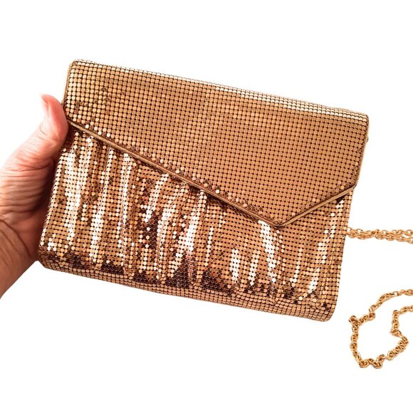 Whiting & Davis Clutch Gold Mesh Purse Evening Bag Detachable Crossbody Chain - Picture 3 of 16